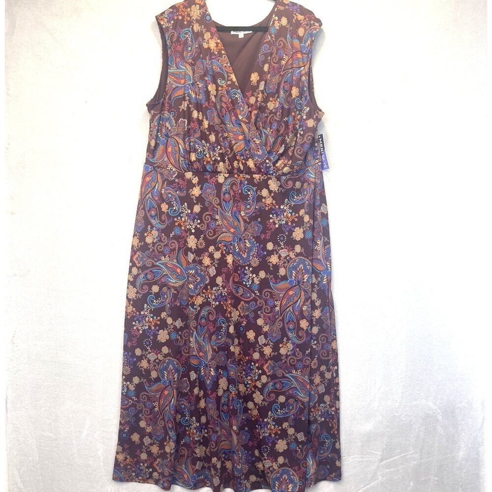 Meri Skye Floral Maxi Dress Womens 4X Purple Paisley Sleeveless Boho FA19D087‎